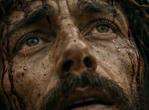 Primerísimo plano de los ojos de Jesús.