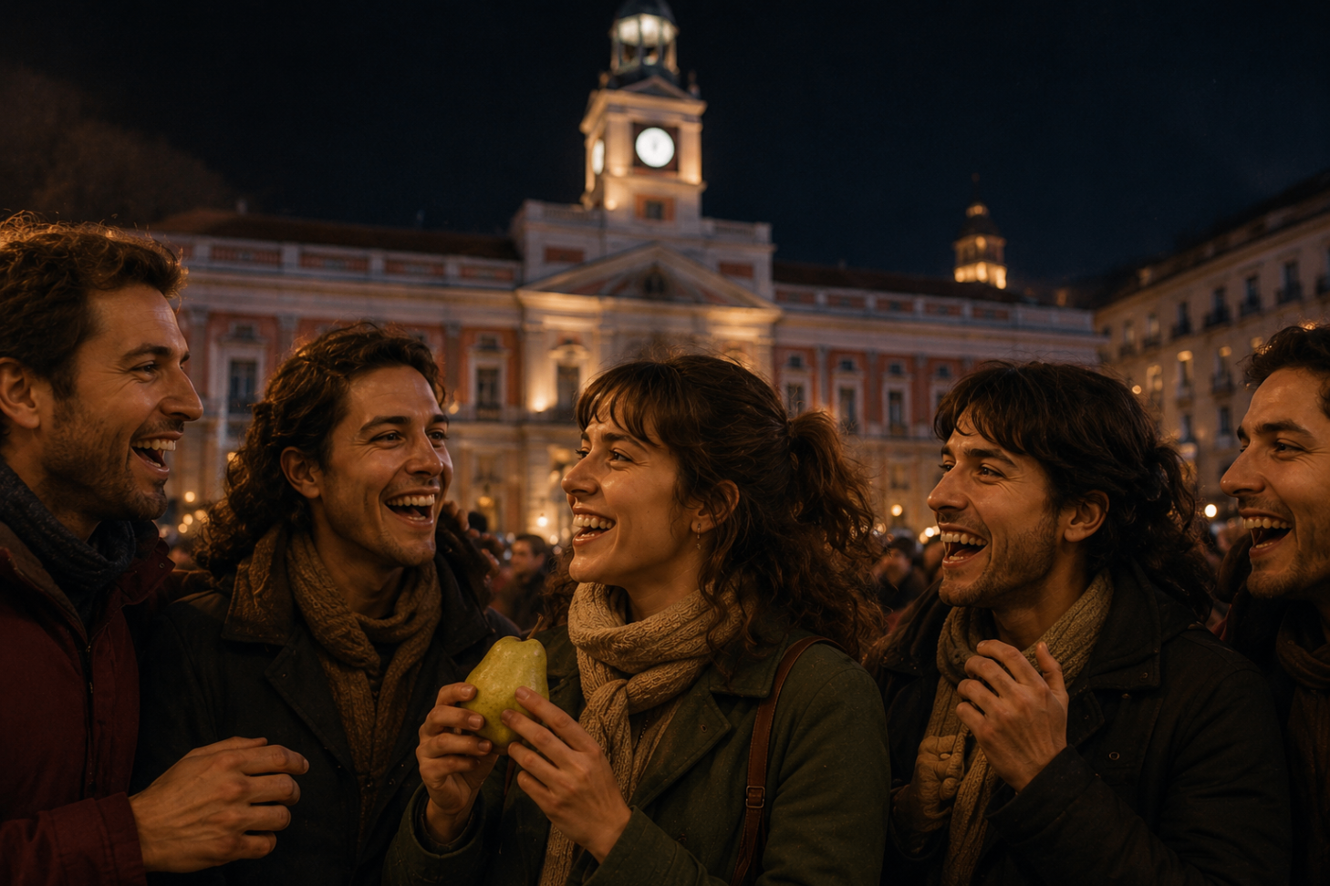 La protagonista celebra la Nochevieja junto a sus amigos en Puerta del Sol.